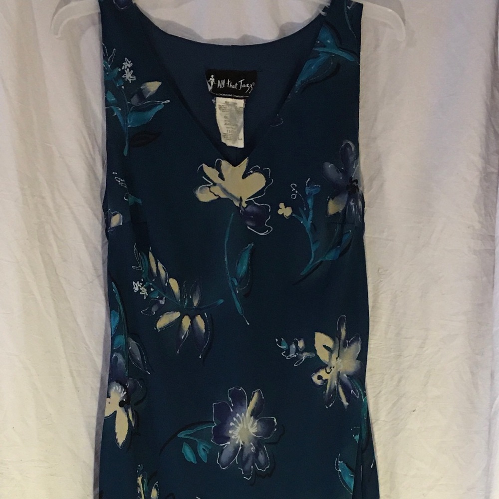 Floor length floral dress.